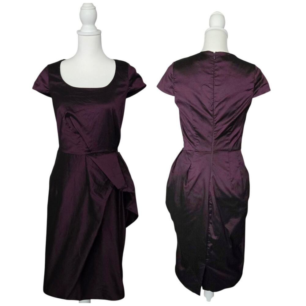 Classic Elegnat Taffeta Peplum Cocktail Dress 8 Plum Byron Lars Beauty Mark